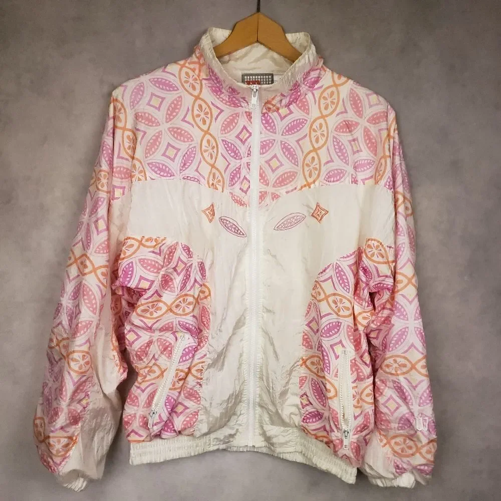 Vintage white pink orange windbreaker size M
